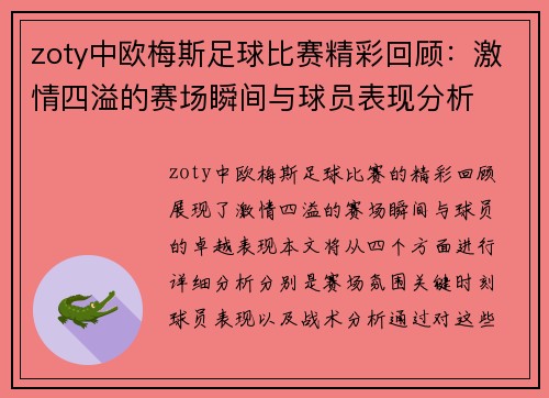 zoty中欧梅斯足球比赛精彩回顾：激情四溢的赛场瞬间与球员表现分析